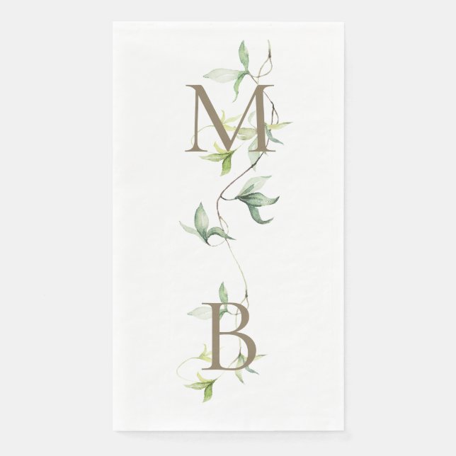 Gold Monogram Foliage White Elegante Hochzeit Serviette (Vorderseite)