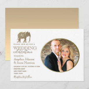 Gold Monogram Foto Wedding Einladung