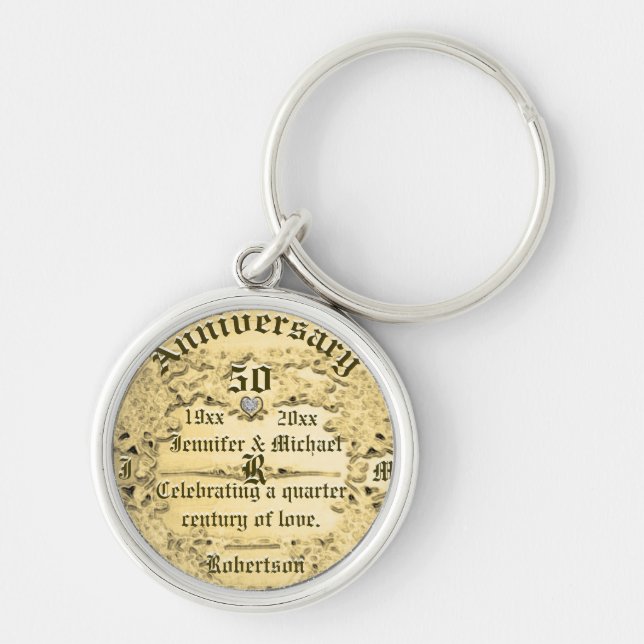 Gold Monogram für das 50. Jubiläum Schlüsselanhänger (Vorne)