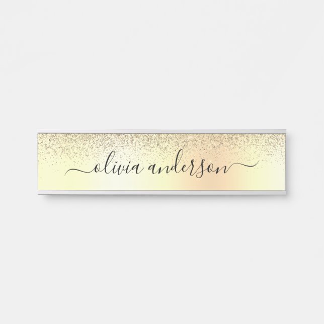 Gold Monogram Glitzer Sparkle Girly Script Türschild (Vorderseite )