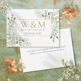 Gold Monogram Greenery Elegant Dankeskarte