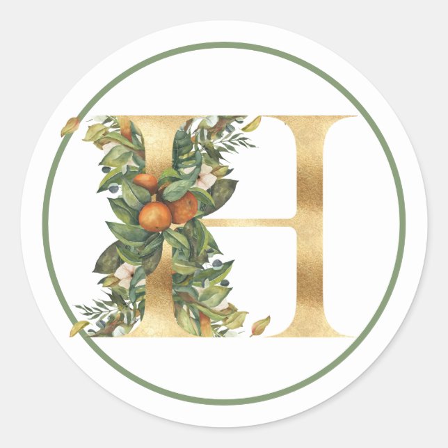 GOLD MONOGRAM H MIT SOMMERSCHLAG RUNDER AUFKLEBER (Vorderseite)