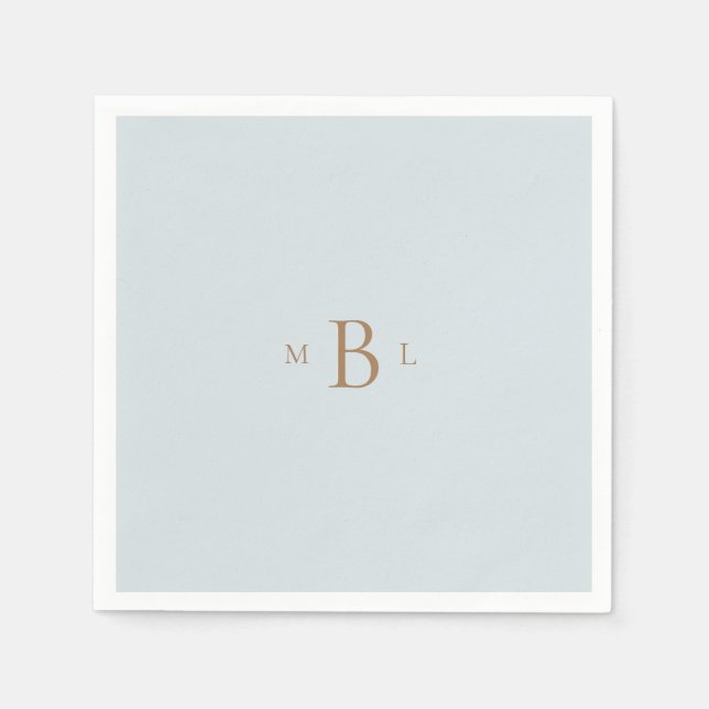 Gold Monogram Ice Blue Wedding Napkins Serviette (Vorderseite)