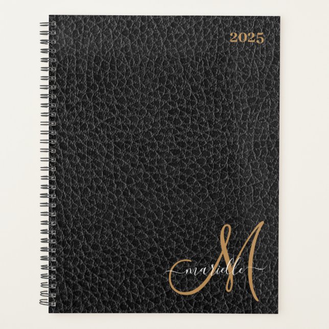 Gold Monogram Imitats Black Leather Planer (Vorderseite)