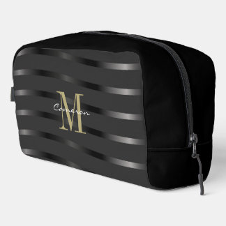 Gold Monogram Initial and Name On Black Gift Waschbeutel