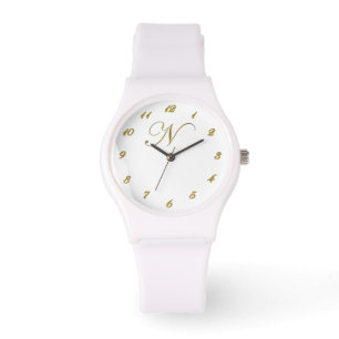 Gold Monogram Initial N Watch mit Gold Nummern Armbanduhr
