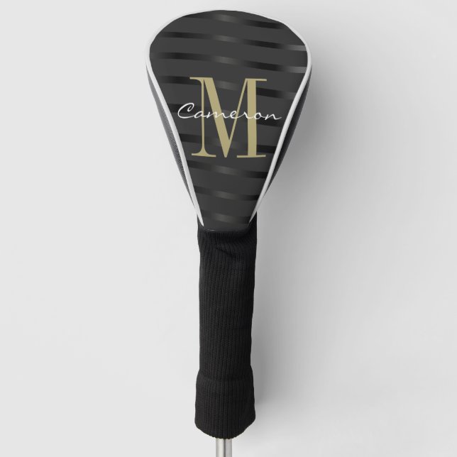 Gold Monogram Initial und Name auf Black Gift Golf Headcover (Vorderseite)