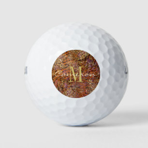 Gold Monogram Initial und Name auf Leopard Skin Go Golfball