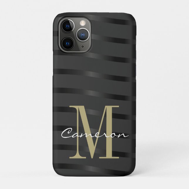 Gold Monogram Initial und Name auf schwarz Case-Mate iPhone Hülle (Rückseite)