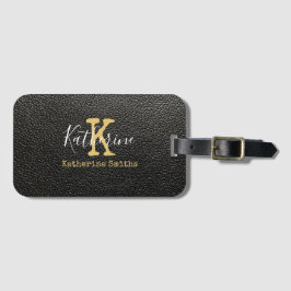 Gold Monogram Initial und Name auf schwarz Gepäckanhänger