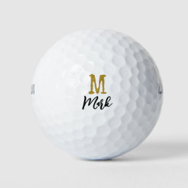 Gold Monogram Initial und Name Black Gold Golf Ba Golfball
