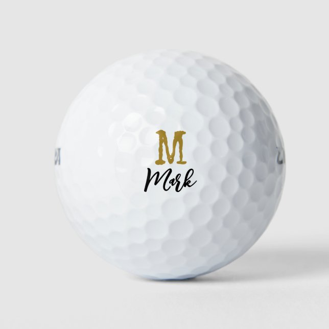 Gold Monogram Initial und Name Black Gold Golf Ba Golfball (Vorderseite)