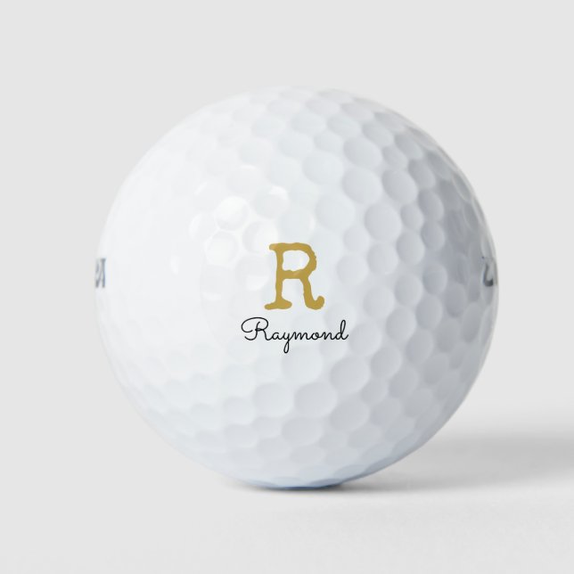 Gold Monogram Initial und Name Monogram Black Golf Golfball (Vorderseite)