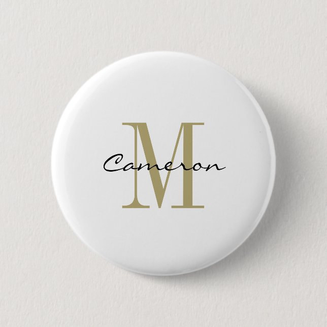 Gold Monogram Initial und Name Personalisiert Button (Vorderseite)