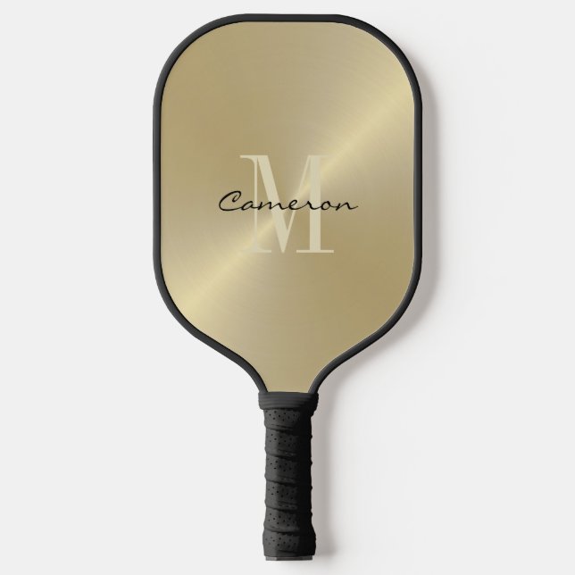 Gold Monogram Initial und Name Personalisiert Gold Pickleball Schläger (Vorderseite)