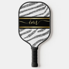 Gold Monogram Initial und Name Personalisiert Zebr Pickleball Schläger