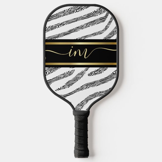 Gold Monogram Initial und Name Personalisiert Zebr Pickleball Schläger (Vorderseite)