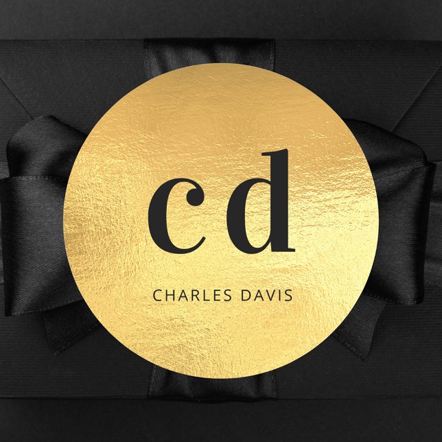 Gold Monogram Initialen minimalistisch modern Runder Aufkleber (Von Creator hochgeladen)