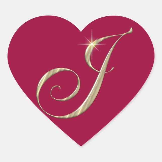 Gold Monogram J Initial Herz-Aufkleber (Vorderseite)