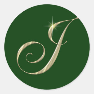 Gold Monogram J Initial Runder Aufkleber