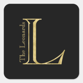 Gold Monogram L und Name auf einer beliebigen Farb Quadratischer Aufkleber