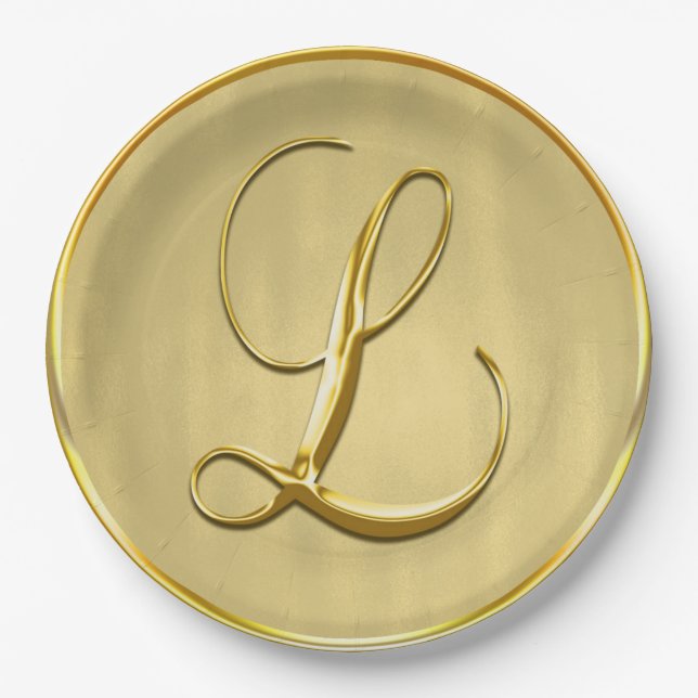 Gold Monogram L Wedding Custom Monogram Weddings Pappteller (Vorderseite)