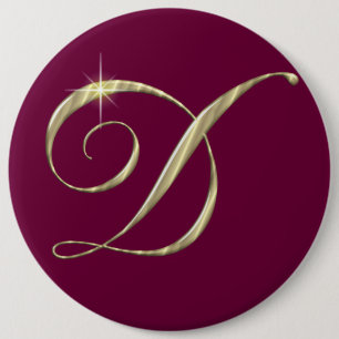 Gold Monogram Letter D Initials Button