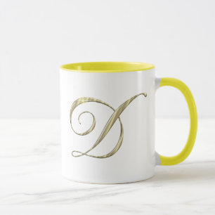 Gold Monogram Letter D Initials Tasse