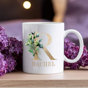 Gold Monogram Letter R Floral Kaffeetasse