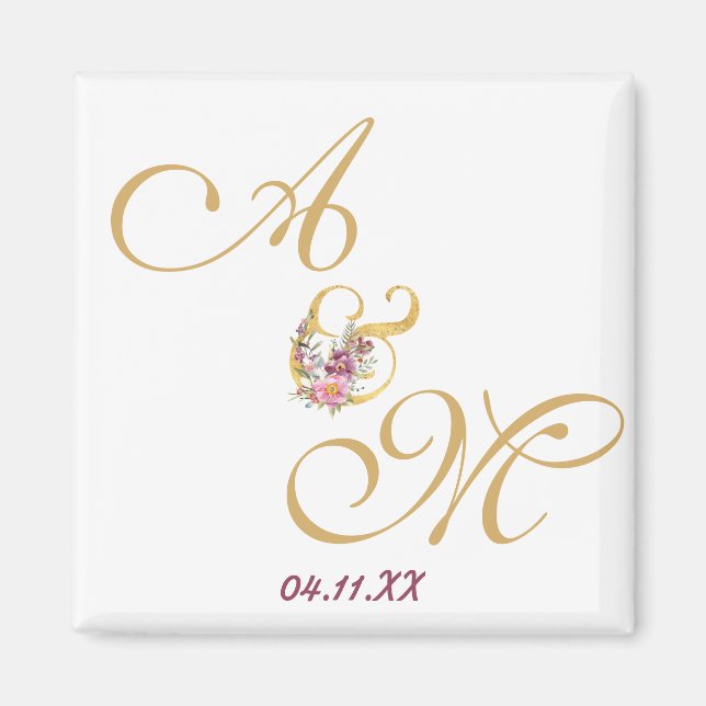 Gold MONOGRAM Letter WEDING PERSONALISIERT Magnet (Vorne)