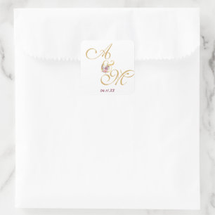 Gold MONOGRAM Letter WEDING PERSONALISIERT Quadratischer Aufkleber