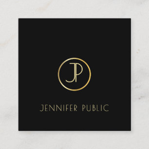 Gold Monogram Modern Black Template Chic Quadratische Visitenkarte