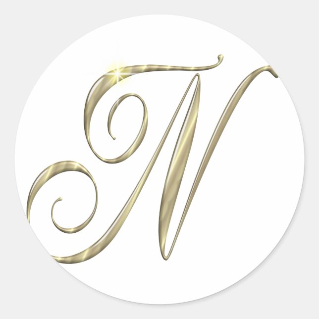 Gold Monogram N initials Merchandise Runder Aufkleber (Vorderseite)