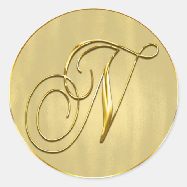 Gold Monogram N Siegel Wedding Invitation Holiday Runder Aufkleber (Vorderseite)