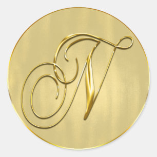 Gold Monogram N Siegel Wedding Invitation Holiday Runder Aufkleber