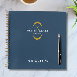 Gold Monogram Navy Blue Moderne Elegante Business Notizbuch