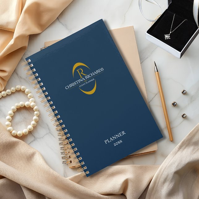 Gold Monogram Navy Blue Moderne Elegante Business Planer (Von Creator hochgeladen)