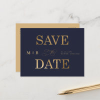 Gold Monogram Navy Contemporary Save the Date Ann
