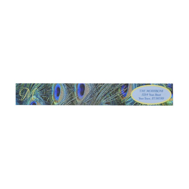 Gold Monogram Peacock Feathers Runde um Label (Person)