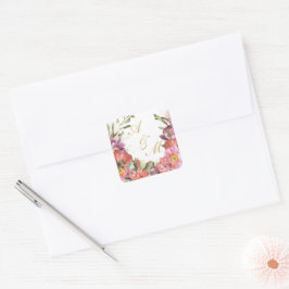 Gold MONOGRAM PERSONALISIERT mit Blume Quadratischer Aufkleber