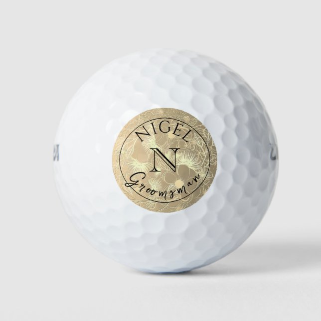 Gold Monogram Personalisierter Trauzeuge Golfball (Vorderseite)