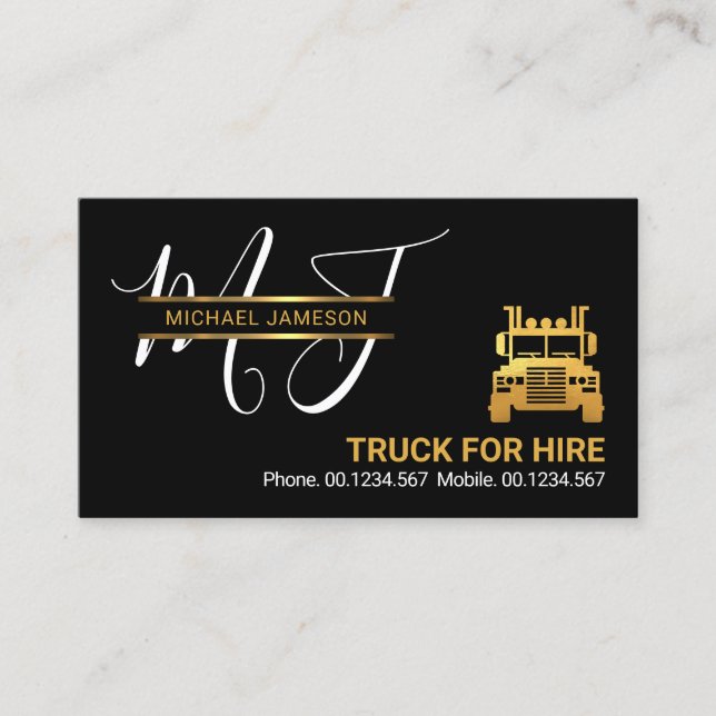 Gold Monogram Placement Truck Visitenkarte (Vorderseite)