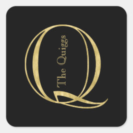 Gold Monogram Q und Name auf einer beliebigen Farb Quadratischer Aufkleber