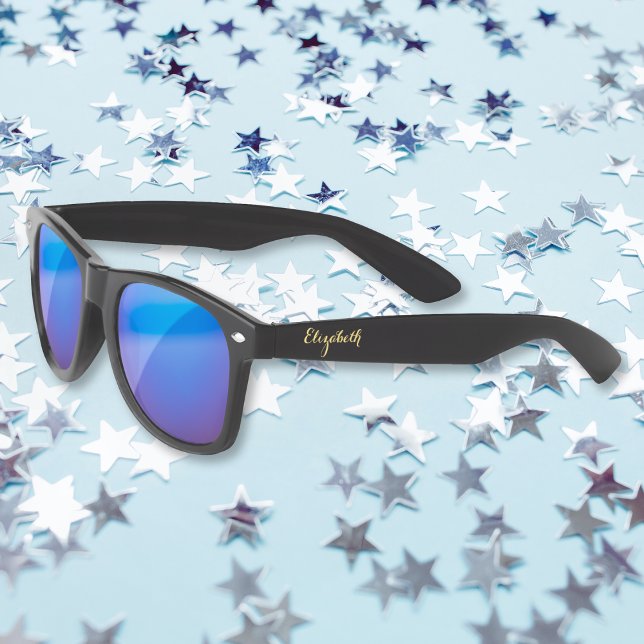 Gold Monogram Retro Cool Black Mirror Party (Gold Monogram Retro Cool Black Blue Mirror Party Sunglasses)