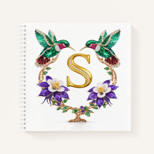 Gold Monogram S Hummingbird Wedding Gift  Notizbuch (Vorderseite)