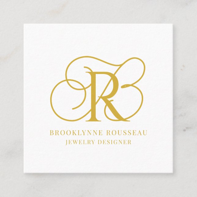 Gold Monogram Schmuck Designer Business Card Quadratische Visitenkarte (Vorderseite)