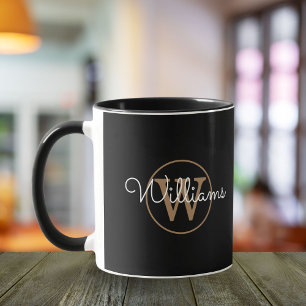 Gold Monogram Script Name Elegant Black Tasse