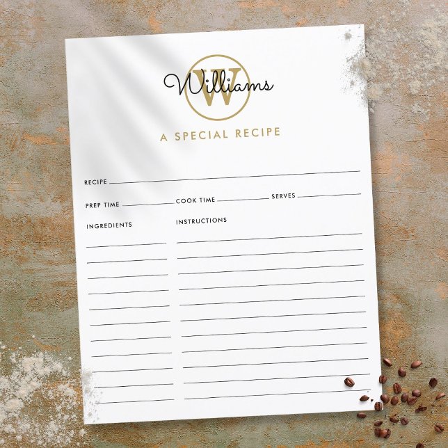 Gold Monogram Script Name Rezept Card (Gold Monogram Script Name Recipe Card)