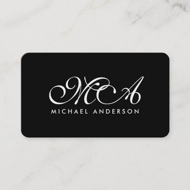 Gold Monogram Script Schwarzer Hintergrund Visitenkarte (Vorderseite)