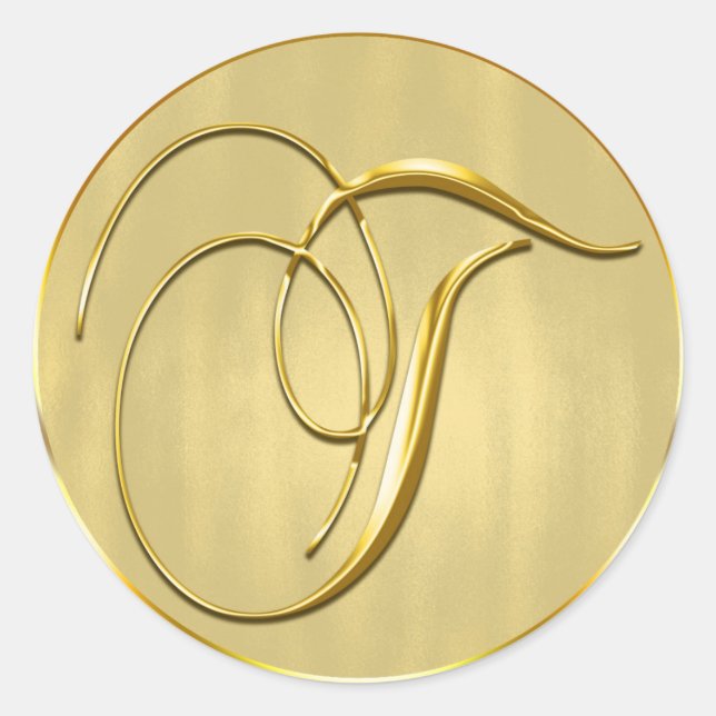Gold Monogram T Siegel Wedding Invitation Holiday Runder Aufkleber (Vorderseite)